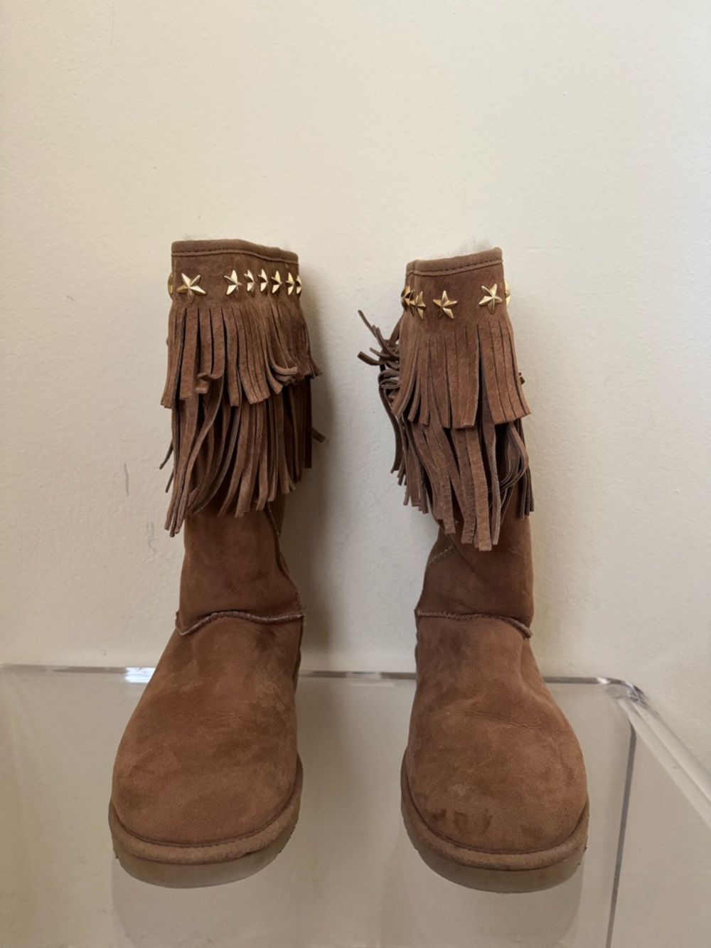 Ugg x Jimmy Choo Boots Sora Studded Fringe Suede Chestnut US 8 - Picture 2 of 16